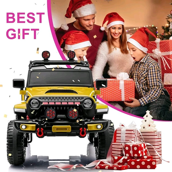 HOT GARAGE Hot Garage 12V Electric Ride-On Truck for Kids: Ride on Jeep with Parental Remote Control,Openable Doors, Music & MP3 Connectivity - Safe & Durable Electric VehicleToy for Girls Boys(Yellow)
