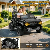 HOT GARAGE Hot Garage 2 Seater Ride On Car for Kids, 12v Licensed Ford Bronco Raptor Electric Power Ride On Truck Toy with Remote Control, 4 Wheels Shock Absorption, Soft Start, Bluetooth, Radio, 3 Speed - Black
