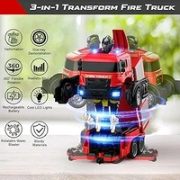  Fire Truck Transform Remote Control Truck, RC Truck with Water and Lights&Sound, Fire Engine Transformer Toys for 4 5 6 7 8 Year Old Kids Toddlers Boys Girls
