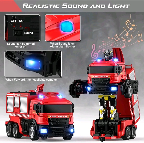  Fire Truck Transform Remote Control Truck, RC Truck with Water and Lights&Sound, Fire Engine Transformer Toys for 4 5 6 7 8 Year Old Kids Toddlers Boys Girls
