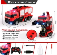  Fire Truck Transform Remote Control Truck, RC Truck with Water and Lights&Sound, Fire Engine Transformer Toys for 4 5 6 7 8 Year Old Kids Toddlers Boys Girls
