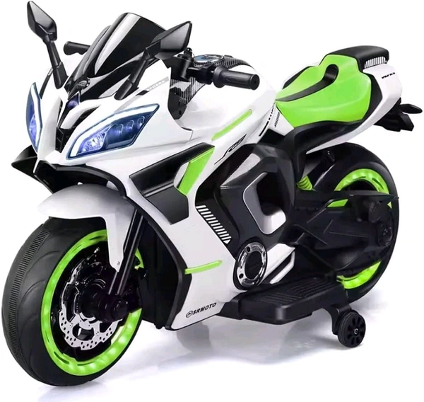 HOT GARAGE Hot Garage R9 Rechargeable PL 6655 12V Battery Operated Ride On Bike for Kids, Fun Electric Bike for Outdoor Adventures | Safe and Fun Kids' Ride-On Toy |1 to 6 Years Green & White