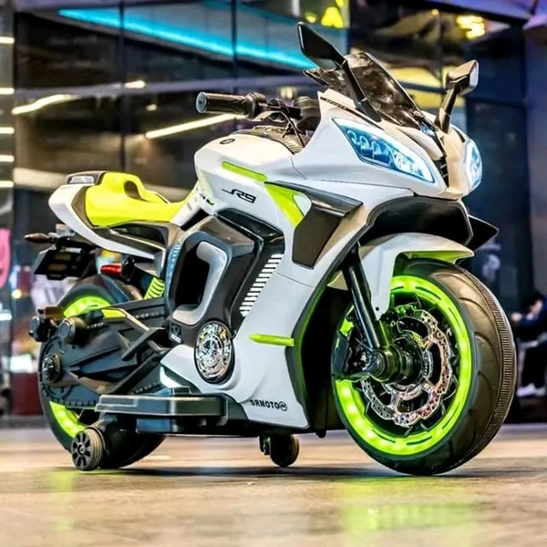HOT GARAGE Hot Garage R9 Rechargeable PL 6655 12V Battery Operated Ride On Bike for Kids, Fun Electric Bike for Outdoor Adventures | Safe and Fun Kids' Ride-On Toy |1 to 6 Years Green & White