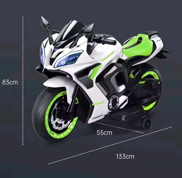 HOT GARAGE Hot Garage R9 Rechargeable PL 6655 12V Battery Operated Ride On Bike for Kids, Fun Electric Bike for Outdoor Adventures | Safe and Fun Kids' Ride-On Toy |1 to 6 Years Green & White