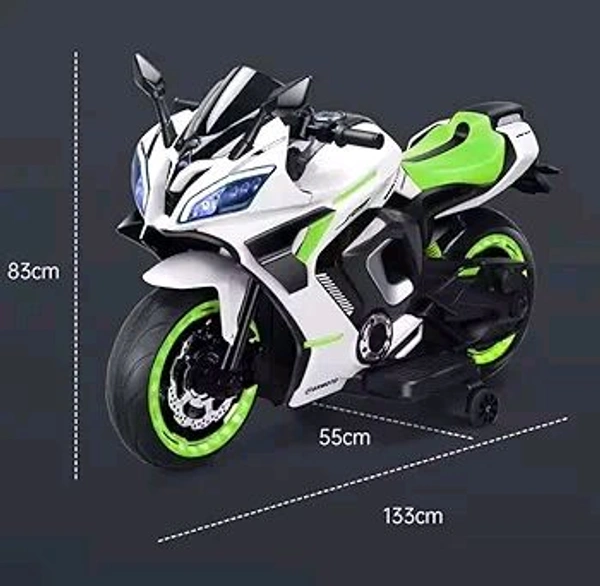 HOT GARAGE Hot Garage R9 Rechargeable PL 6655 12V Battery Operated Ride On Bike for Kids, Fun Electric Bike for Outdoor Adventures | Safe and Fun Kids' Ride-On Toy |1 to 6 Years Green & White