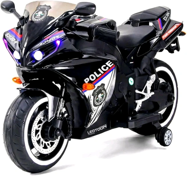 HOT GARAGE Hot Garage R1 Police Electric Rechargeable 12V Battery Operated Ride On Bike for Kids with Hand Accelerator 2 to 7 Years - (Black Painted)


