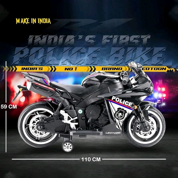 HOT GARAGE Hot Garage R1 Police Electric Rechargeable 12V Battery Operated Ride On Bike for Kids with Hand Accelerator 2 to 7 Years - (Black Painted)

