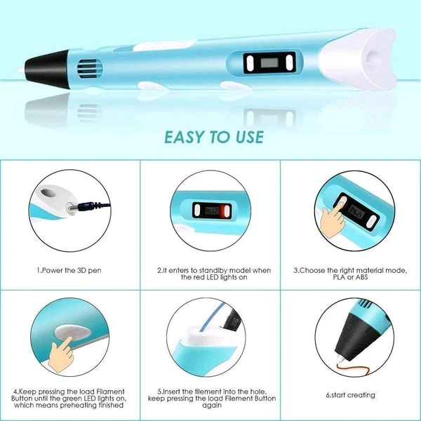 3D Pen, 3D Printing Pen, Easy Safe Creative 3D Writing Printer, 3D Doodle Printer Pen, 3D Art Printing Printer Pens, Educational Gift for Kids, Include 3 Colors PLA Filament Refills