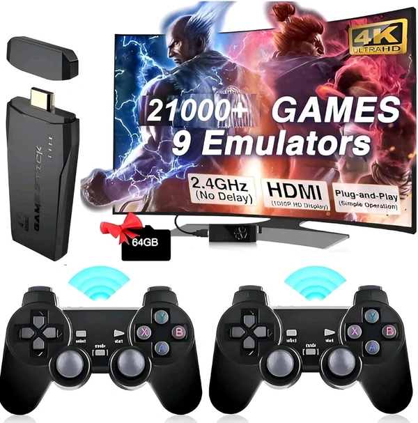 Patna Toys 4K Ultra HD TV Video Games Console Stick 2.4g Wireless Gamepad Controller USB Built-in 21000+ Classic Wireless Console Stick 8 Bit Mini Retro Controller HDMI Output Dual Player Plug in Play


