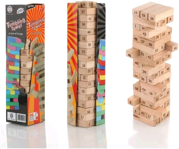Chanak 's Little Heaven Wooden Building Blocks Puzzle 54 Pcs Challenging 4pcs Dice Wooden Stacking Game Maths,Tumbling Tower 54 Pcs with 4 Dices Game for Adults and Kids