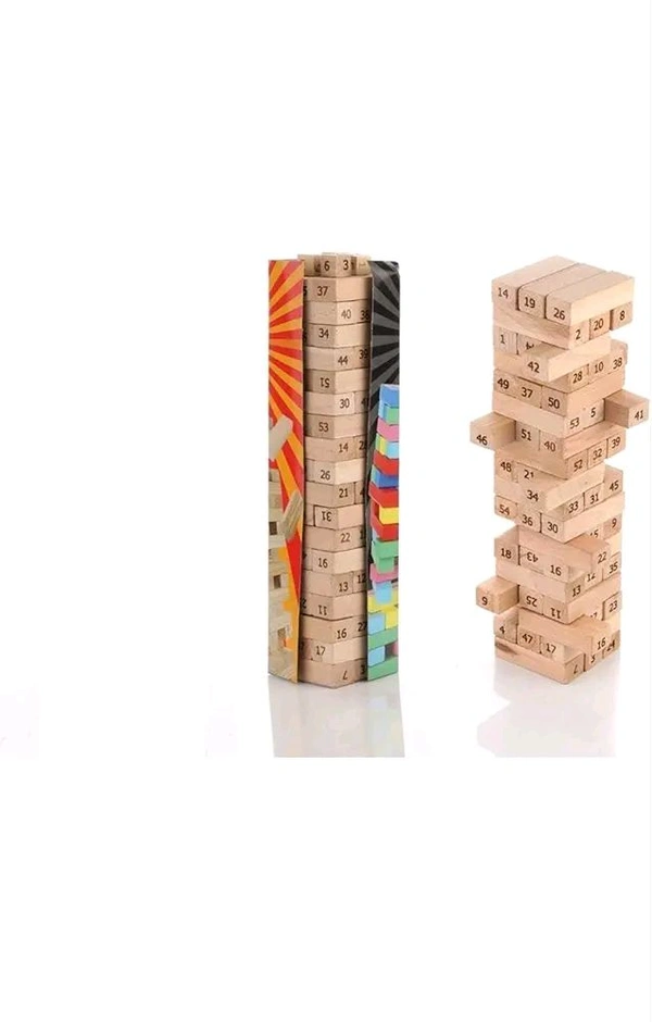Chanak 's Little Heaven Wooden Building Blocks Puzzle 54 Pcs Challenging 4pcs Dice Wooden Stacking Game Maths,Tumbling Tower 54 Pcs with 4 Dices Game for Adults and Kids