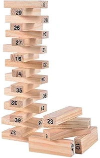 Chanak 's Little Heaven Wooden Building Blocks Puzzle 54 Pcs Challenging 4pcs Dice Wooden Stacking Game Maths,Tumbling Tower 54 Pcs with 4 Dices Game for Adults and Kids