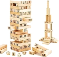 Chanak 's Little Heaven Wooden Building Blocks Puzzle 54 Pcs Challenging 4pcs Dice Wooden Stacking Game Maths,Tumbling Tower 54 Pcs with 4 Dices Game for Adults and Kids