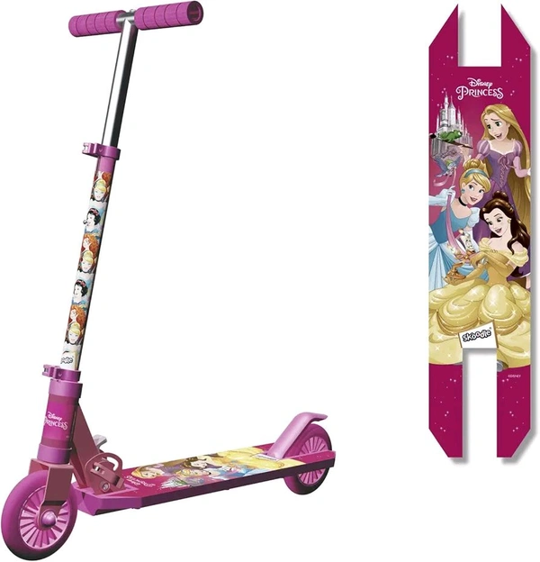 Skoodle Disney Princess 2 Wheel Kick Scooter, Foldable & Height Adjustable, Slip Resistant Deck, Scooter for Kids 3+ Years, Pink