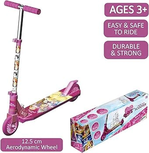 Skoodle Disney Princess 2 Wheel Kick Scooter, Foldable & Height Adjustable, Slip Resistant Deck, Scooter for Kids 3+ Years, Pink