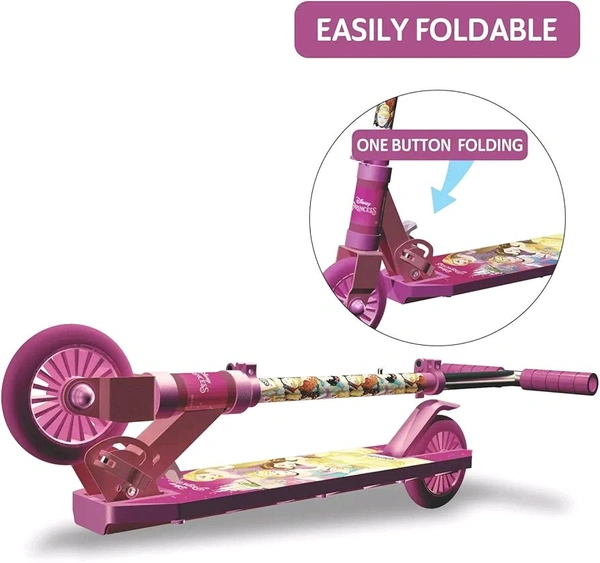 Skoodle Disney Princess 2 Wheel Kick Scooter, Foldable & Height Adjustable, Slip Resistant Deck, Scooter for Kids 3+ Years, Pink