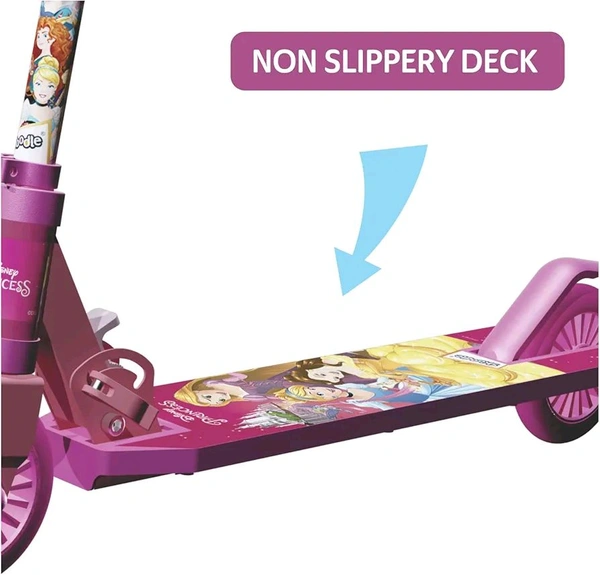 Skoodle Disney Princess 2 Wheel Kick Scooter, Foldable & Height Adjustable, Slip Resistant Deck, Scooter for Kids 3+ Years, Pink