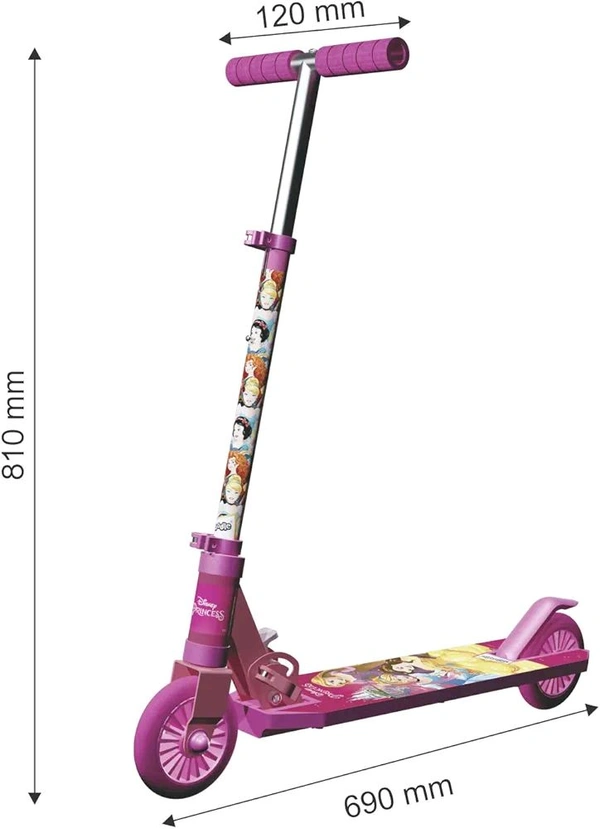 Skoodle Disney Princess 2 Wheel Kick Scooter, Foldable & Height Adjustable, Slip Resistant Deck, Scooter for Kids 3+ Years, Pink