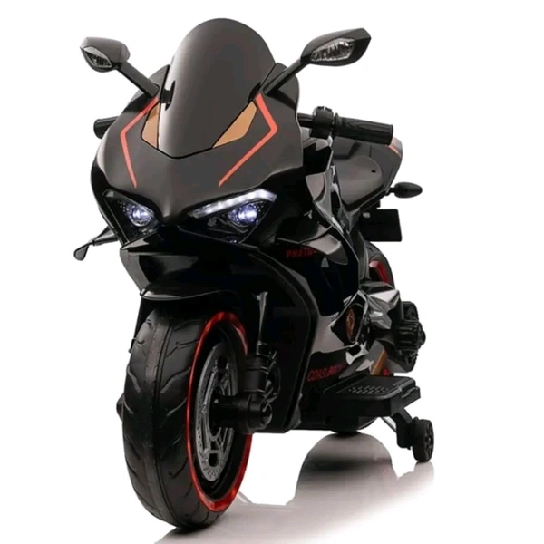 HOT GARAGE Hot Garage Kids Battery Operated Power Riding Motorcycle LB 424L, Ride-on Electric Motorbike with Support & Lighting Wheels, Sit & Drive Toy Gift for Boys Girls, Best Toddler Bike 3-10 Yrs (Black)