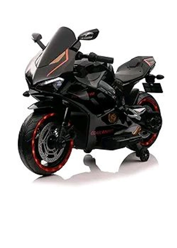 HOT GARAGE Hot Garage Kids Battery Operated Power Riding Motorcycle LB 424L, Ride-on Electric Motorbike with Support & Lighting Wheels, Sit & Drive Toy Gift for Boys Girls, Best Toddler Bike 3-10 Yrs (Black)