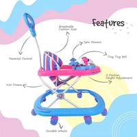 Donut Walker 6-18 Months | Height Adjustable Walker| Push Handle | Folding with Double Padded Seat | for Boys & Girls | Walker with Recreational Tray (Blue-Pink)