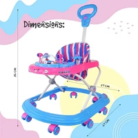 Donut Walker 6-18 Months | Height Adjustable Walker| Push Handle | Folding with Double Padded Seat | for Boys & Girls | Walker with Recreational Tray (Blue-Pink)