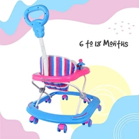 Donut Walker 6-18 Months | Height Adjustable Walker| Push Handle | Folding with Double Padded Seat | for Boys & Girls | Walker with Recreational Tray (Blue-Pink)
