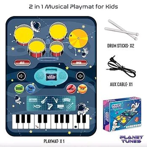  Patna Toys Tune Drum & Piano Combo Educational Musical Play Mat with 8 Musical Instruments Piyano Band Magic Kit 24-Key Keyboard, Built-in Speaker, Record Function- Multi Color
