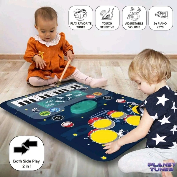 Patna Toys Tune Drum & Piano Combo Educational Musical Play Mat with 8 Musical Instruments Piyano Band Magic Kit 24-Key Keyboard, Built-in Speaker, Record Function- Multi Color