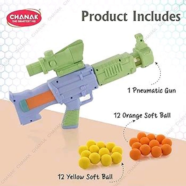 Chanak Space Explorer Pneumatic Gun Include 12 Orange & 12 Yellow Soft Foam Ball, for Indoor Outdoor Use Safe for Boys Girls, Above 5+ Age, BIS Approved