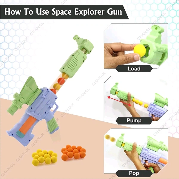 Chanak Space Explorer Pneumatic Gun Include 12 Orange & 12 Yellow Soft Foam Ball, for Indoor Outdoor Use Safe for Boys Girls, Above 5+ Age, BIS Approved