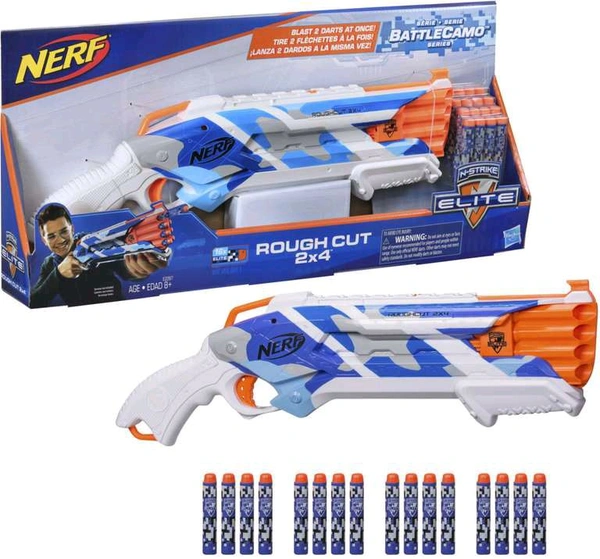Nerf N-Strike Elite Rough Cut 2x4 Battle Camo Series Dart Blaster, 16 Battle Camo Series Darts, Slam Fire, 8Y+