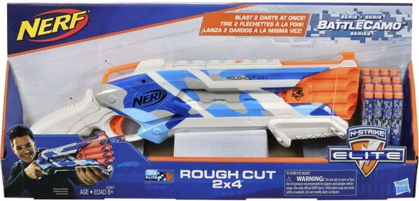 Nerf N-Strike Elite Rough Cut 2x4 Battle Camo Series Dart Blaster, 16 Battle Camo Series Darts, Slam Fire, 8Y+