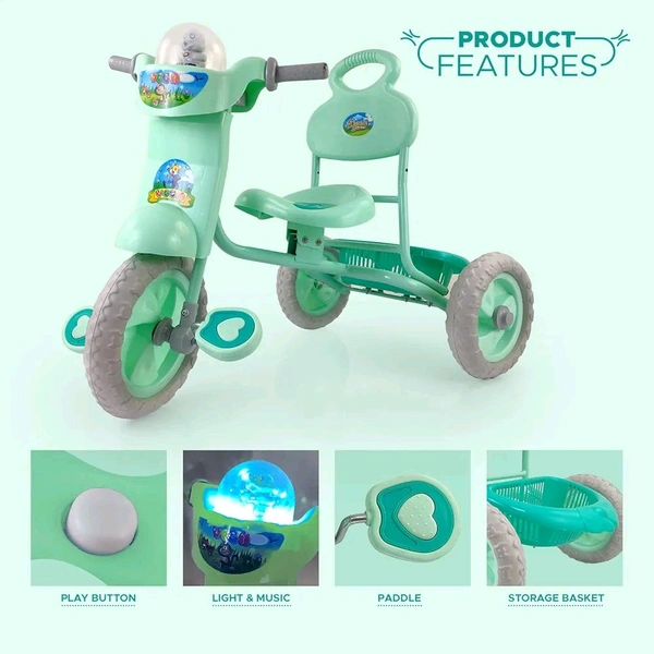 DASH Dash Vega Kids Musical Tricycle with Rear Storage Basket, Foot Rest, Back Support, Adjustable Canopy & Parent Control Push Handle, Capacity Upto 20 kg for Kids (1 to 4 Years, Green)


