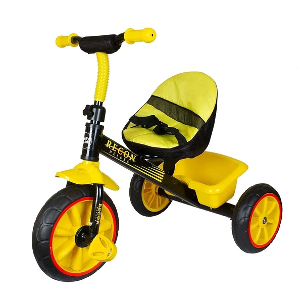 Patna Toys Tricycle with Cushioned Seat, Storage Basket and Safety Belt for Toddlers (Yellow)