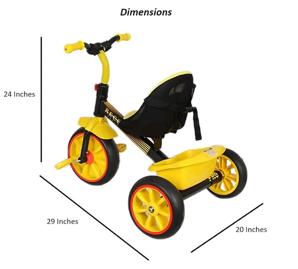 Patna Toys Tricycle with Cushioned Seat, Storage Basket and Safety Belt for Toddlers (Yellow)