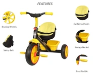 Patna Toys Tricycle with Cushioned Seat, Storage Basket and Safety Belt for Toddlers (Yellow)