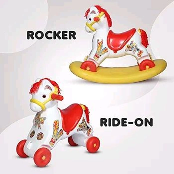 Sultana Horse Rider for Kids 1-3 Years Old 2-in-1 Rocker/Ride-Ons & Wagons Non Battery Operated Rideon (Red & White)