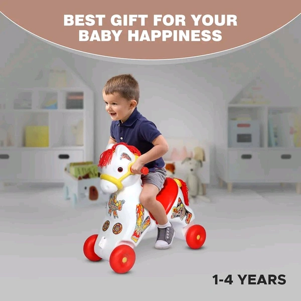 Sultana Horse Rider for Kids 1-3 Years Old 2-in-1 Rocker/Ride-Ons & Wagons Non Battery Operated Rideon (Red & White)