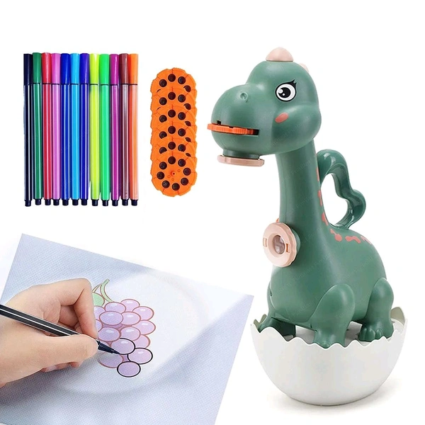 Dino Flashlights Projector Torch for Kids – Projection Light for Kids, Slide Projector Torch for Kids, 6 Slides with Color Markers & Reusable Canvas Coloring Kit (Green)
