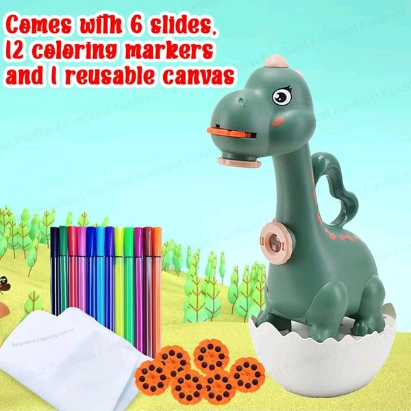 Dino Flashlights Projector Torch for Kids – Projection Light for Kids, Slide Projector Torch for Kids, 6 Slides with Color Markers & Reusable Canvas Coloring Kit (Green)