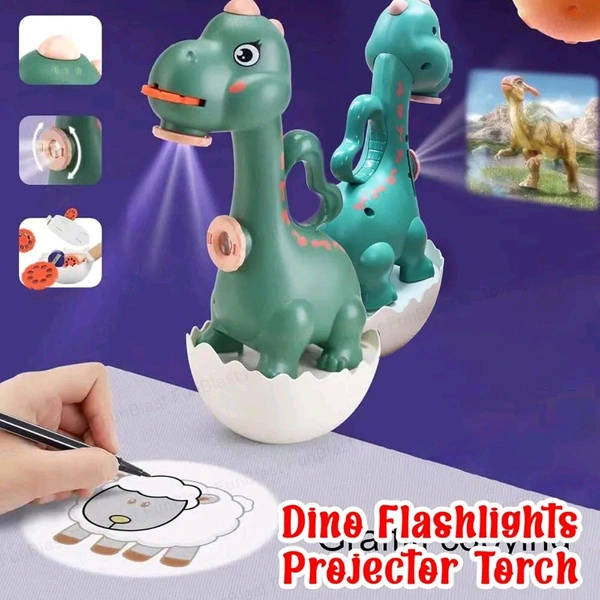 Dino Flashlights Projector Torch for Kids – Projection Light for Kids, Slide Projector Torch for Kids, 6 Slides with Color Markers & Reusable Canvas Coloring Kit (Green)