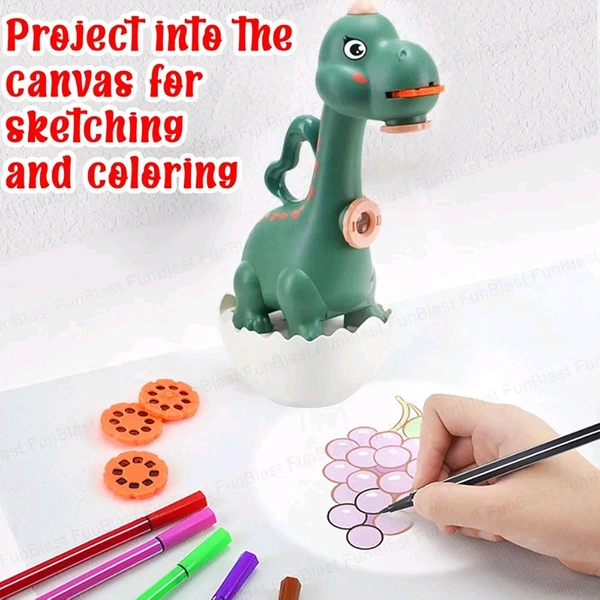 Dino Flashlights Projector Torch for Kids – Projection Light for Kids, Slide Projector Torch for Kids, 6 Slides with Color Markers & Reusable Canvas Coloring Kit (Green)