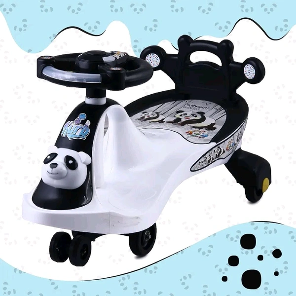 Smart Panda Swing Car for Kids 1-5 Years| Magic Car with Light & Music | Twister Car with Back Support | Panda face| Comfortable & Durable Seat - White