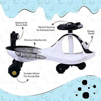 Smart Panda Swing Car for Kids 1-5 Years| Magic Car with Light & Music | Twister Car with Back Support | Panda face| Comfortable & Durable Seat - White