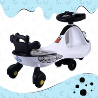 Smart Panda Swing Car for Kids 1-5 Years| Magic Car with Light & Music | Twister Car with Back Support | Panda face| Comfortable & Durable Seat - White