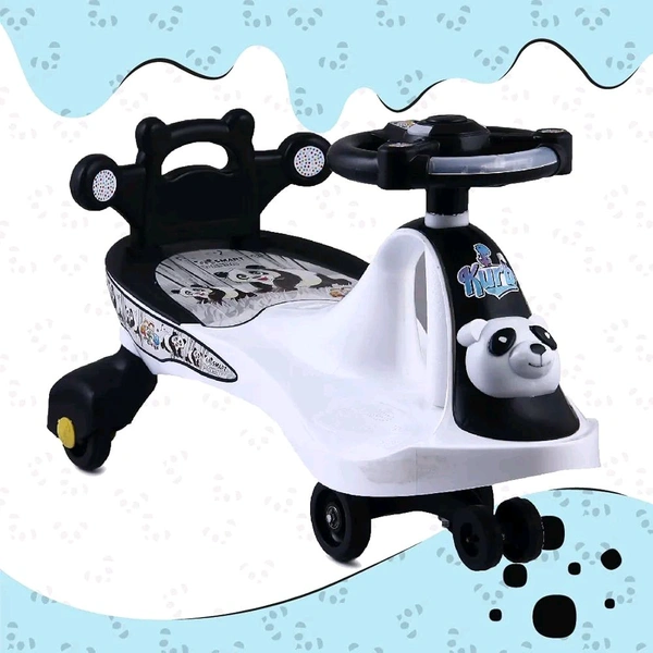 Smart Panda Swing Car for Kids 1-5 Years| Magic Car with Light & Music | Twister Car with Back Support | Panda face| Comfortable & Durable Seat - White