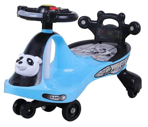 Smart Panda Swing Car for Kids 1-5 Years| Magic Car with Light & Music | Twister Car with Back Support | Panda face| Comfortable & Durable Seat - Sky Blue 