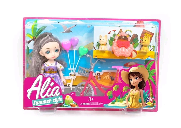 Alia Summer Style Doll Set with Summer Theme | Pretend Role Playset with Accessories Like Heart Shaped Balloons, Bicycle and Cute Handbag | Suitable for 3+ Years


