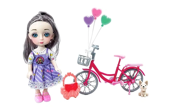 Alia Summer Style Doll Set with Summer Theme | Pretend Role Playset with Accessories Like Heart Shaped Balloons, Bicycle and Cute Handbag | Suitable for 3+ Years


